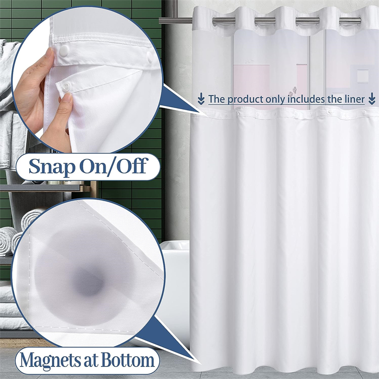 Plain fabric hookless shower curtain with snap liner - 副本.jpg