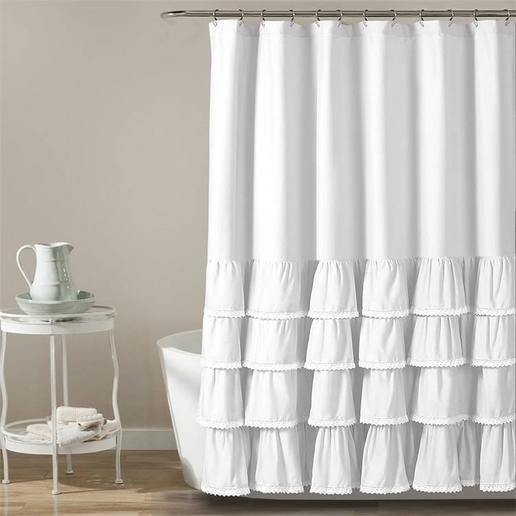 Reinforced sewn holes Ruffled shower curtain - 副本.jpg